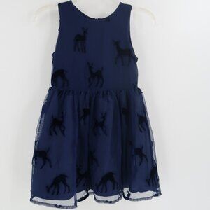 Girls Cat & Jack Blue Reindeer Christmas Dress Size Medium 7/8